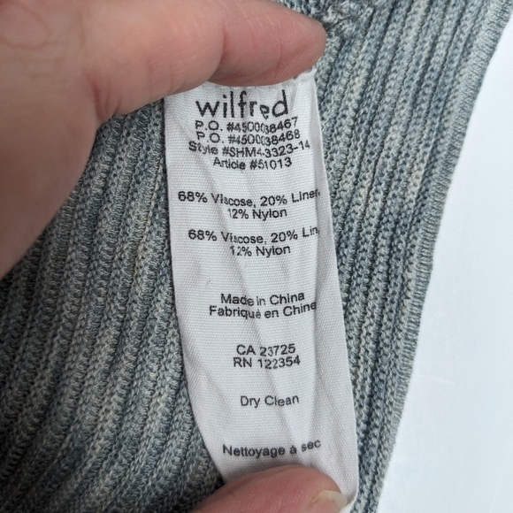 Aritzia Wilfred Linen Blend Blanchard Knit Ribbed 3/4 Sleeve Grey Sweater XXS - Picture 9 of 12